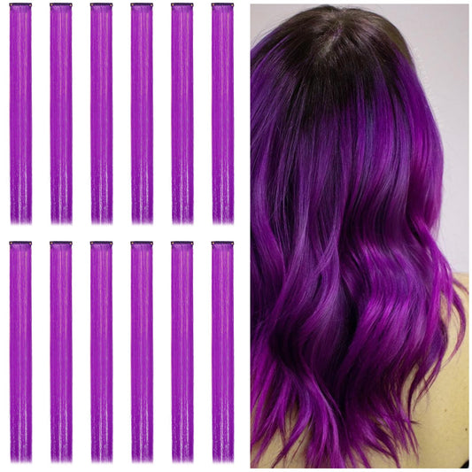 12PCS Colored Purple Hair Extensions Clip in Colorful Hair Extensions