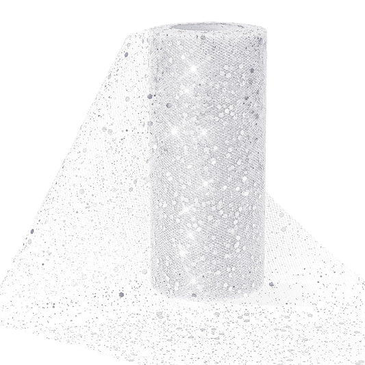 Glitter Netting Fabric 6 Inch x 25 Yards Glitter Tulle Rolls Tulle Spool Tulle Roll with Sparkle Sequin Sequin Polyester Fabric Roll Sparkling Tulle Ribbon Roll for Gift Wrapping Bow Making DIY
