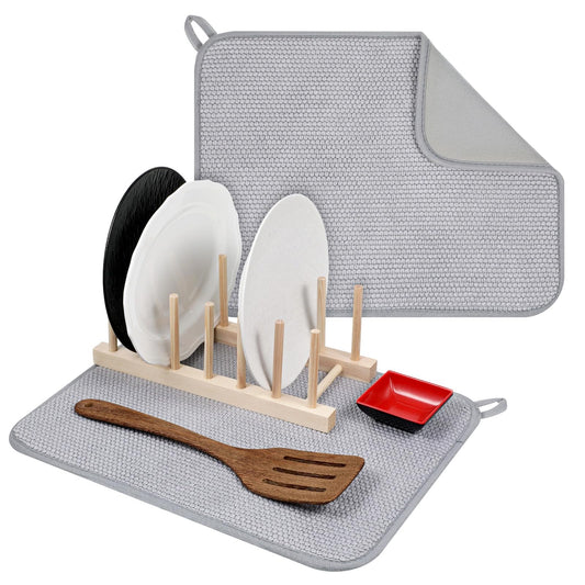 Microfiber Dish Drying Mat, Absorbent Dish Drainer Kitchen Counter, Microfiber Dishes Drying Pad 15.74 X 11.8 Inch (Gray)