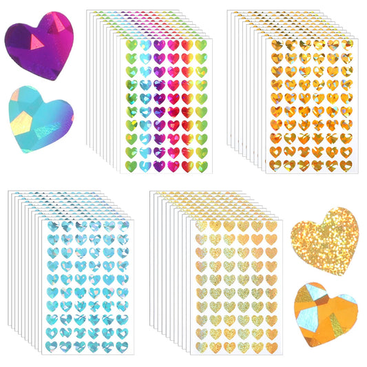 2400 Pcs Holographic Stickers Small Heart Sticker Rainbow Gold Silver Glitter Tiny Stickers Self-Adhesive Scrapbook Sticker for Planner Reward Behavior Chart Home Decoration