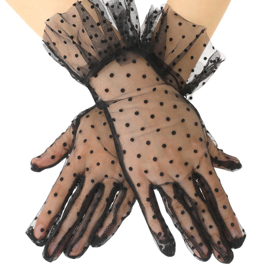 Mozeat Lens Women Lace Glove Short Lace Glove Floral Courtesy Lace Glove Tea Party Gloves Wrist Length Floral Gloves for Dinner Wedding Bridal Tea Party