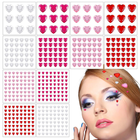 436 PCS Heart Rhinestone Stickers Heart Gems Stickers Acrylic Rhinestones Face Sticker Self Adhesive Hair Gem Stickers Flat-Back Gems Nail Charms for DIY Craft Valentine's Day Decor Makeup Utensils