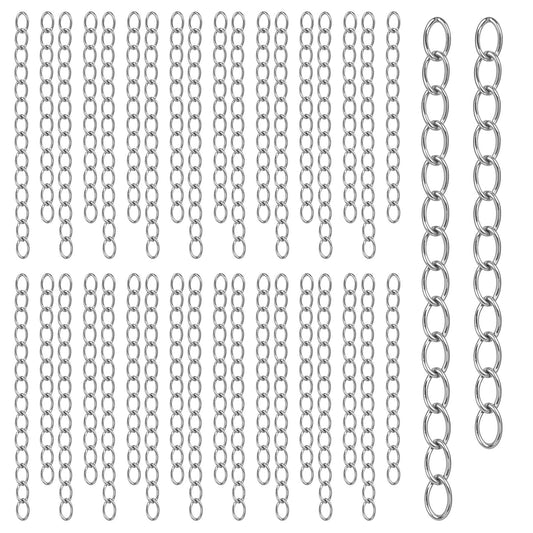 100Pcs Silver Chain for Jewelry Making, 5cm/7cm Alloy Link Bracelet Extender Stainless Steel Necklace Extenders for Women, Jewelry Chains for Making Jewelry, DIY Crafts, Jewelry Findings, 4.0mm