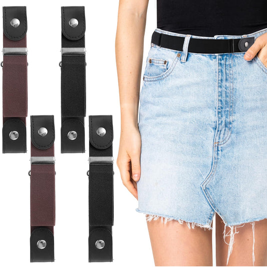 KALIONE 4 Pcs No Buckle Belts Elastic Belt Buckleless Belt for Women and Men Stretch Adjustable Belt Invisible Belts for Jeans Pants (Black and Brown), Black, Brown, Large