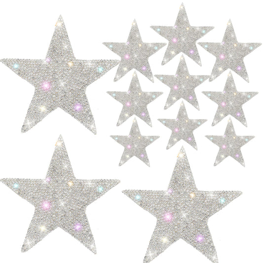 12 Pack Glitter Rhinestone Star Stickers for Car Decoration, Self-Adhesive Bling Crystal Star Stickers Decals Sparkly Auto Decals Stickers for Bumper Window Laptops Luggage (4 Size)