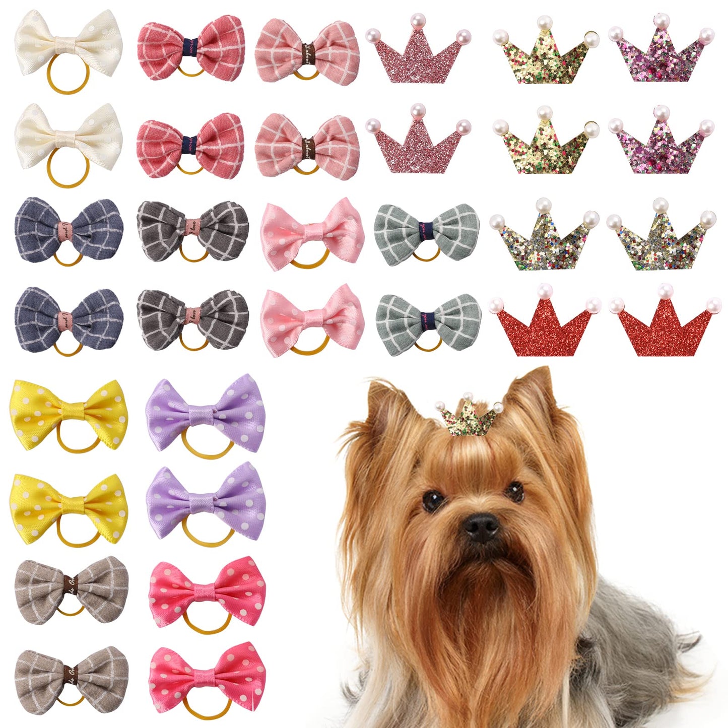 Vin Beauty 32 Pieces Dog Hair Bows for Small Dogs Dog Bows for Hair Pet Cat Dog Hair Bows with Elastic Rubber Bands Puppy Hair Accessories for Long Hair Small Dog Cat Puppy