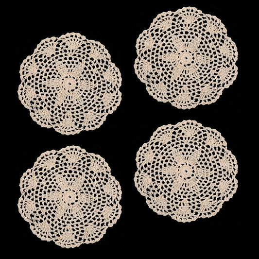 Vintage Crochet Doilies Round Cottons Lace Table Placemats Knitted Tablecloth Crafts Tables Food Doily Cloth Set Corrugated Edge(8 Inch, Beige)