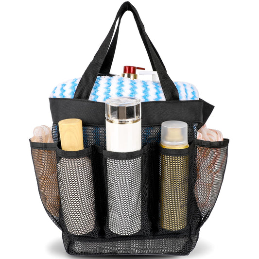 Mozeat Lens Mesh Shower Bag, 22 x 22 x 25CM Portable Shower Caddy Mesh Shower Caddy Toiletry Shower Caddy for Women College Dorm Shower Basket Hanging Shower Organizer Beach Bag (8 Pockets)