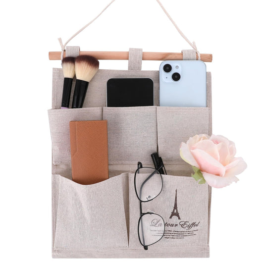 KALIONE 1pack Hanging Organizer with Pockets, Wall Pocket Storage Wall Organizer for Bedroom Camping Accessories Wall Pocket Hanging Storage in Off White for Bathroom, Kitchen, Door