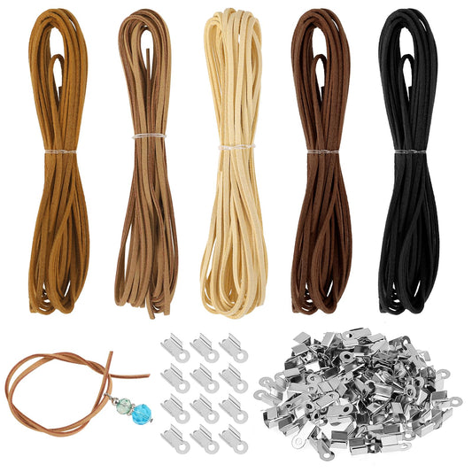 25M Leather Cord, Necklace Leather String for Jewellery Making Leather Cord with 100 Pcs Clasp, Leather Cord for DIY Handmade Crafts Bracelet Necklace Jewelry Making (5 Colors)