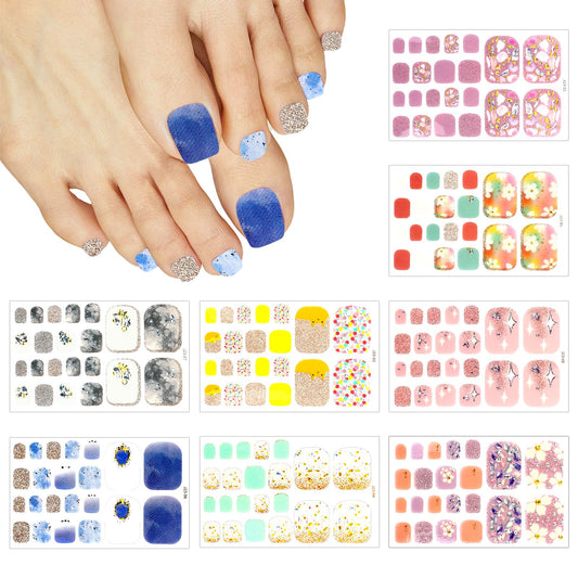 8 Sheets Gel Toenail Strips Decals Toenail Wraps, Self Adhesive Gel Nail Stickers for Toes, Toe Nail Wraps Gel Toe Nail Stickers for DIY Manicure, Stick On Nail Polish Strips Supplies