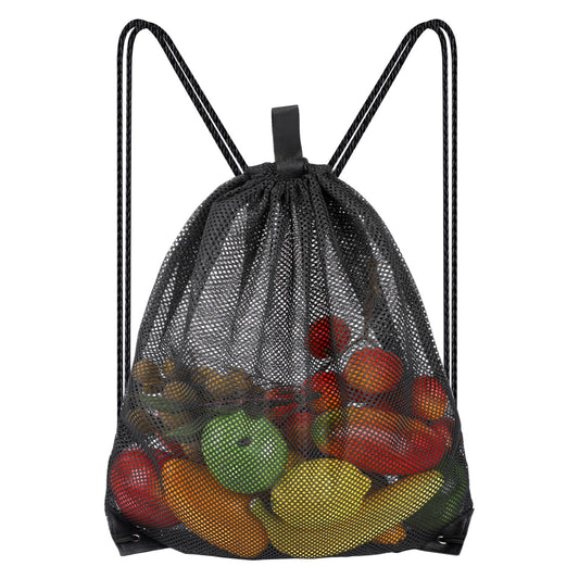 Large Mesh Drawstring Bag, Black Drawstring Backpack Bags Sports Team Gym Ball Bag Mesh Draw String Bag for Swimming, Laundry, Clothes, Pool, Beach, Travel 45×60cm
