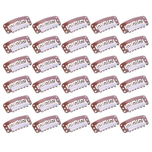 30 Pcs 6-Teeth Wigs Snap Clips Hair Extension Clips 32 mm U-Shape Metal Wig Clips with Rubber Back Wig Accessories Clips for Women Hair Extensions(Dark Brown)