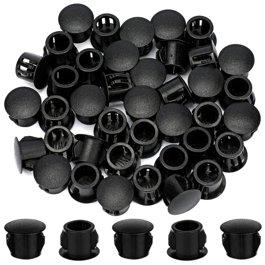 40 PCS Plastic Hole Plugs 10mm Black Plastic Hole Covers Locking Insert End Cap Furniture Hole Plugs Snap in Locking Blanking Cap for Cabinet Desk Table Chair Cupboard Wardrobe