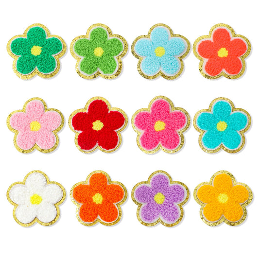 Iron-On Flowers, Pack of 12, 6.2 x 6.2 cm, Iron-On Patches, Towel Embroidery, Iron-On Patches, Flower Embroidered Patches, Iron-On Repair Applique for DIY Jeans, Hats, Clothes, Backpacks