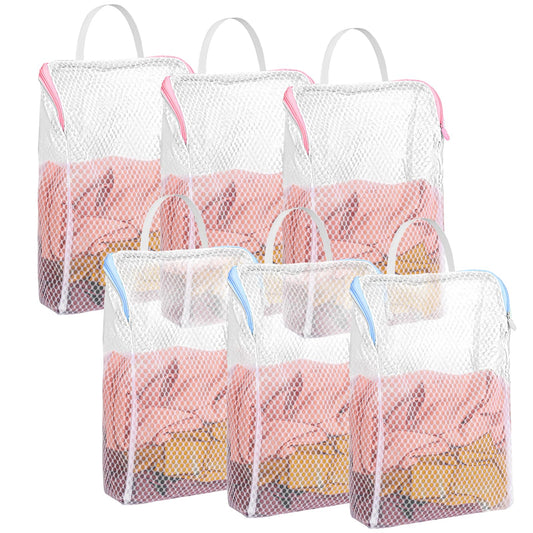 6Pcs Hanging Laundry Bags, Delicates Laundry Bag with Handle, 12 x 8 Inch Underwear Laundry Bag Mesh Wash Bags Mesh Laundry Bag, Portable Wash Bag for Lingerie Sock Bra, Zippered Mesh Bag Honeycomb