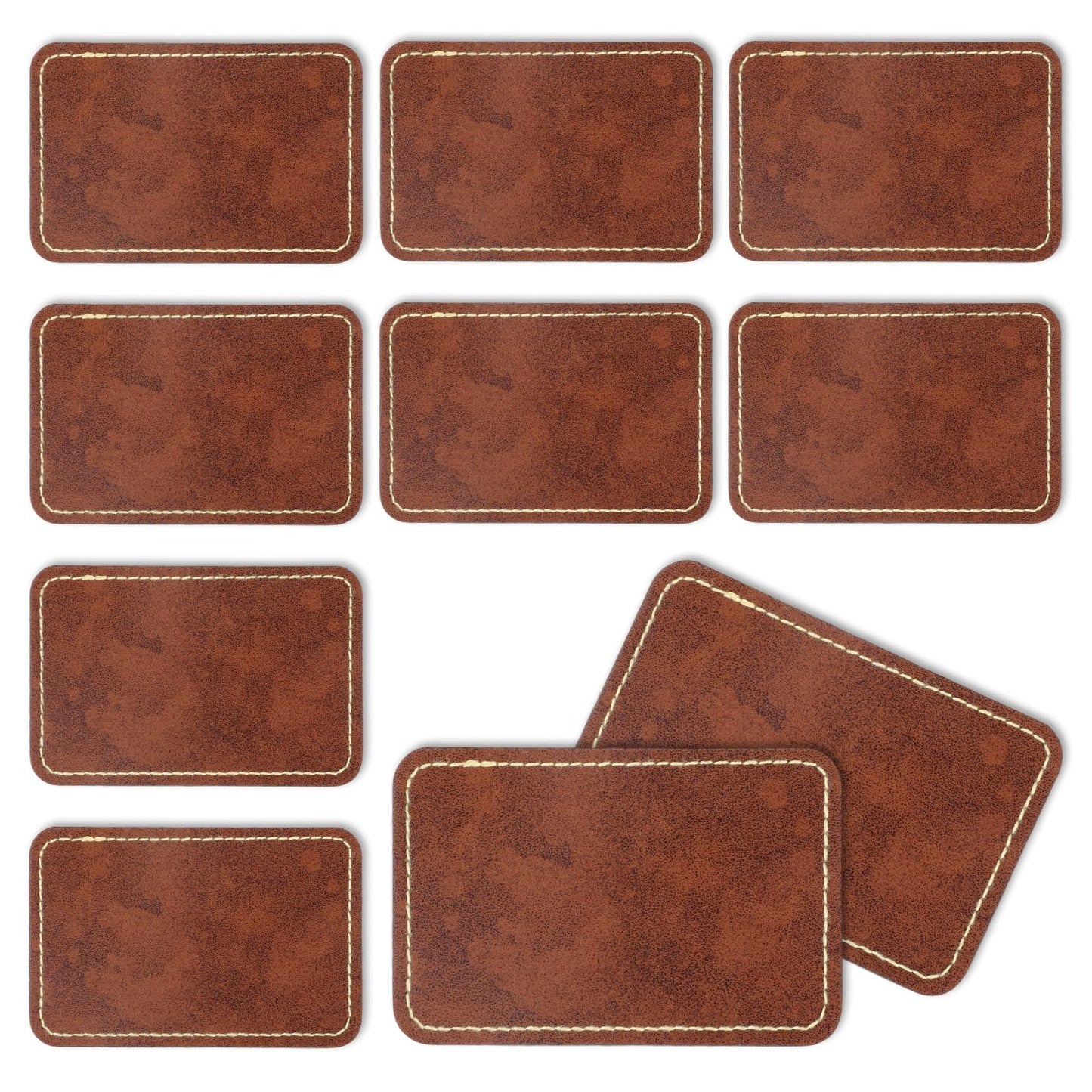 Leather Patches for Hats, 10 Pcs Blank Leatherette Hat Patches with Adhesive Rectangle Leather Iron on Patch for Laser Engraving Custom Fabric Repair Sew DIY Crafts (Brown, 3 X 2 Inches)