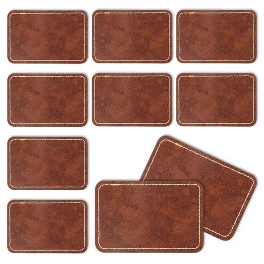 Leather Patches for Hats, 10 Pcs Blank Leatherette Hat Patches with Adhesive Rectangle Leather Iron on Patch for Laser Engraving Custom Fabric Repair Sew DIY Crafts (Brown, 3 X 2 Inches)