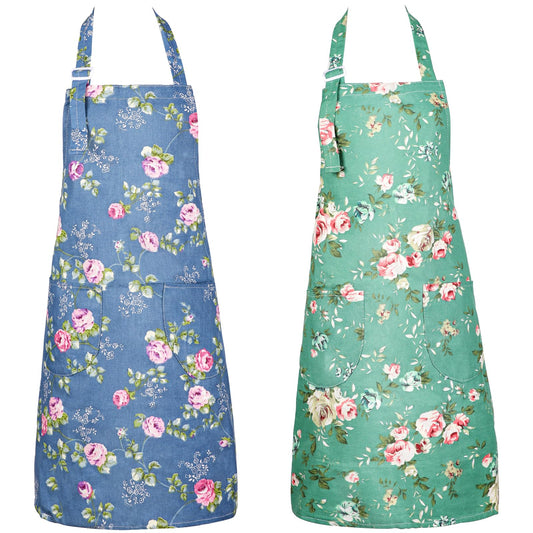 KALIONE 2 Pcs Floral Aprons For Women, Women Aprons With Pockets Floral Pattern Cooking Apron Adjustable Neck Circumference Women'S Adjustable Kitchen Apron Barbecue Apron For Cooking Baking