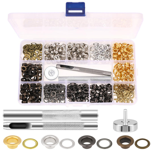 Grommets Kit, 400 Sets Metal Eyelets Set Grommet Set with Hole Punch Tool Metal Grommet Tool Kit Grommets Eyelets Kit for Fabric Clothes Leather DIY Crafts Canvas (5 mm Inside Diameter, 4 Colors)