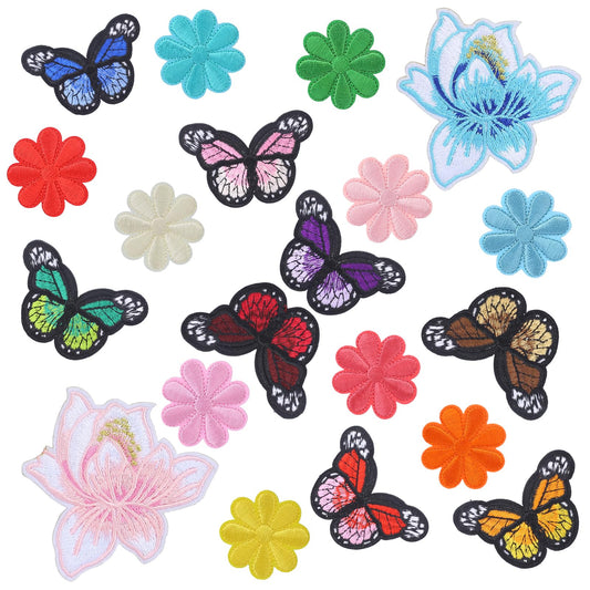 Iron on Patches for Women, 20 PCS Flower and Butterfly Cute Jean Patches Decor Iron Patches Sew On Applique Repair Patch DIY Craft Accessories for Clothing Jacket Dress Backpack Hat