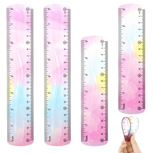 4 PCS Flexible Ruler, 15cm/6 inch and 20cm/8 inch Soft Plastic Shatter Resistant Straight Edge Ruler Bendable Kids & adults Ruler Shatterproof Straight Edge Ruler Soft Bendable Ruler Plastic Ruler