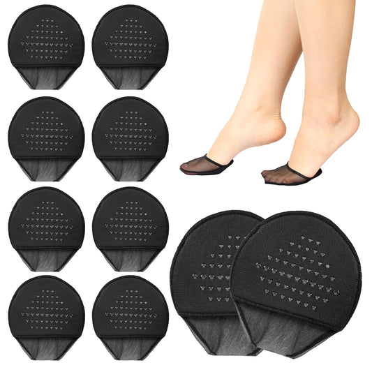 KALIONE Toe Topper Socks for Women, 10Pairs Black Half Socks with Padding Cushion, Shoe Toe Protector with Grip, Reusable Toe Covers for Women Girls, Non-Slip No Show Toe Socks for High Heels,Size 6-9