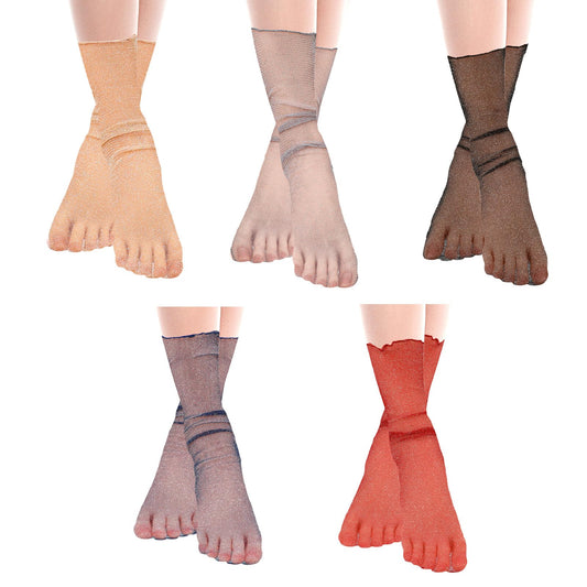 Mozeat Lens 5 Pairs Slouchy Socks for Women, Sheer Pop Socks Glittering Decorated Thin Lace Nylon Mesh Loose Ankle High Crew Socks