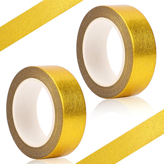 Mozeat Lens 2 Rolls Gold Foil Washi Tape 15mm Metallic Washi Tape Decorative Self Adhesive Masking Washi Tape Decorative for DIY Craft Gift Wrapping Photo Frame Scrapbooking, 10m/Roll