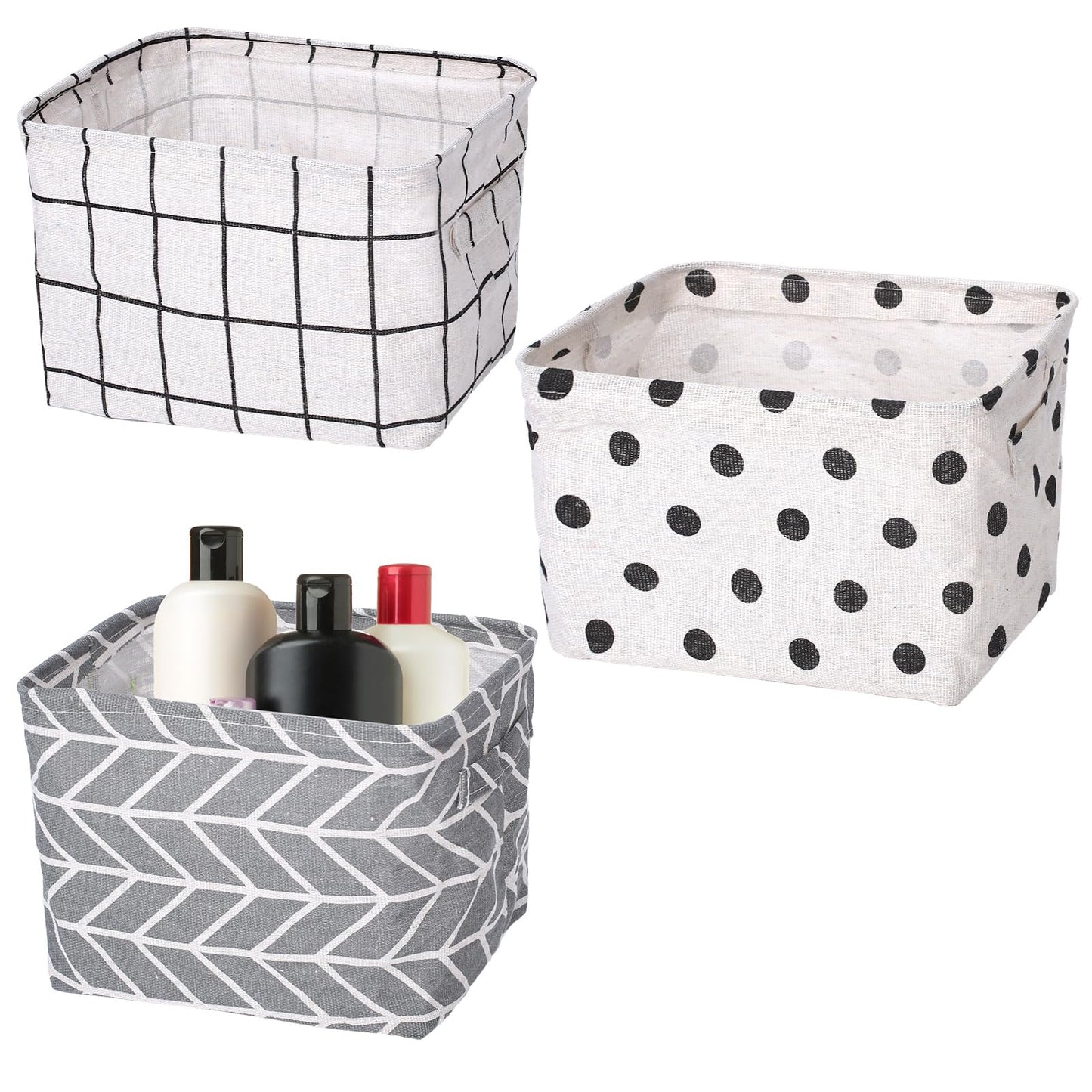 Sliverdew 3 Pcs Small Fabric Storage Baskets Foldable Storage Boxes with Handles Small Bathroom Baskets for Storage Waterproof Household Organizer for Kitchen Bedroom Office