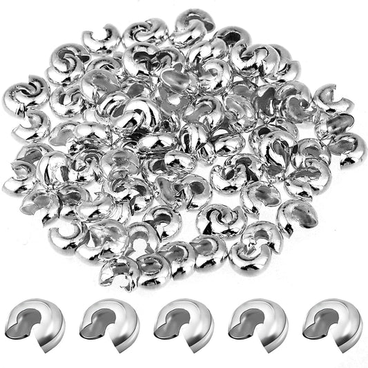 100 Pcs Crimp Bead Covers 5 mm Metal Crimp Beads Covers Half Round Open Crimp Beads Knot Covers Open Round Crimp Bead Knot Cover Jewelry Crimp Covers Cover Small Beads for Jewelry Craft Making