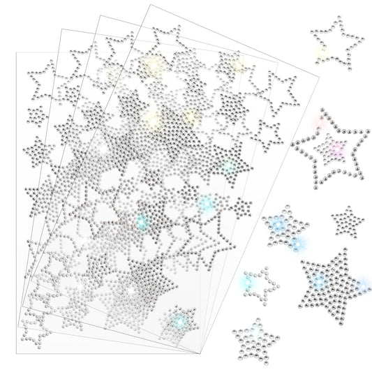 Star Stickers 7 Sizes Glitter Silver Labels Self-Adhesive Star Crystal Glitter Rhinestone Stickers for Crafts Sparkling Labels for Gift Decoration Dress Patch Furniture Scrapbooking 4 Sheets