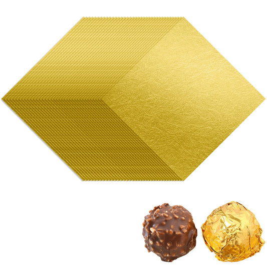Chocolate bar Wrapper, 100 Pcs Gold Aluminum Chocolate Foil Wrapper, Gold Foil Candy Wrappers, Foil Paper for DIY Candies and Chocolate, Square Candy Bar Wrappers, Aluminium Foil Paper (7.87x7.87inch)
