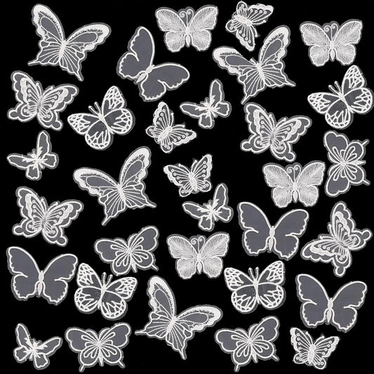 32 Pieces Lace Butterfly Applique Patches Embroidery Butterfly Patch Decorative Organza Butterfly Lace Fabric for Wedding Bride Sewing Craft Accessories Women Dress Decoration, White