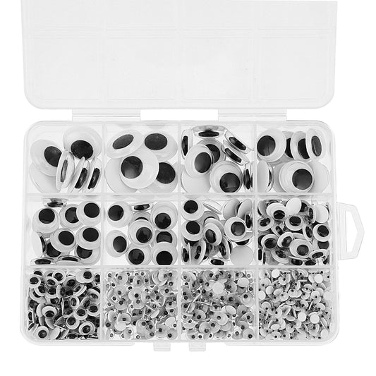 Hariendny 750 Piece Self-Adhesive Googly Eyes 4mm~18mm Stick On Googly Wiggle Eyes Assorted Size Wiggle Googly Eyes Sticky Craft Eyes Wobbly Eyes for DIY Craft Doll Eye Making Accessories