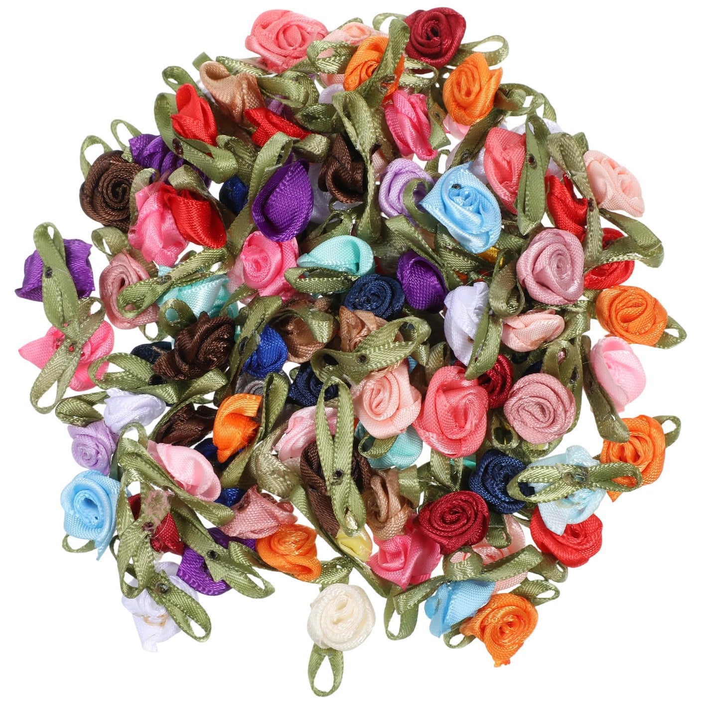 100 PCS 15mm Multicoloured Mini Rose Flowers, Satin Ribbon Bows Appliques, Mini Roses for Crafts, Artificial Tiny Fabric Flowers, DIY Sewing Craft Accessories, Wedding Bride Gift Decoration