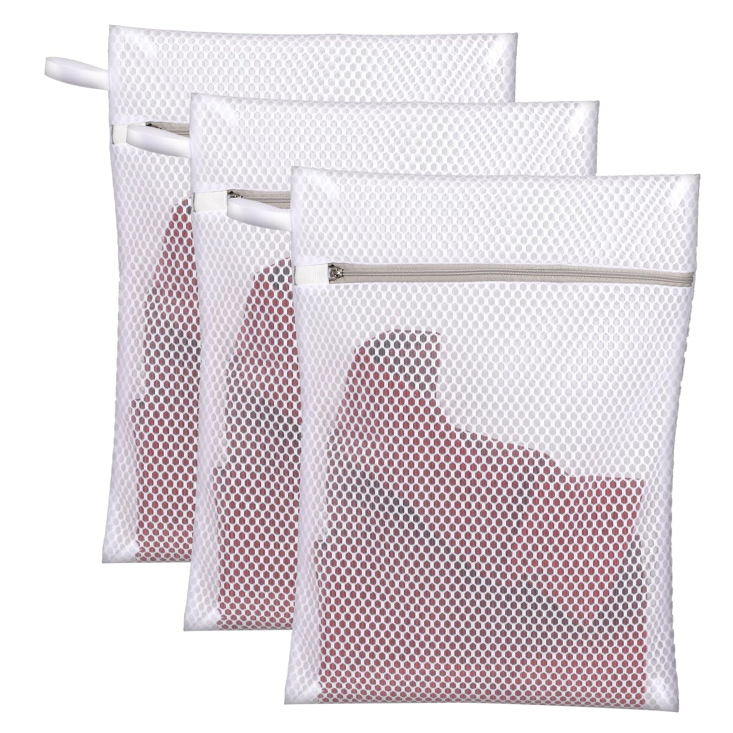 3 x Honeycomb Lingerie Bags with Hanging Loop,Mesh Laundry Wash Bags,Delicate Wash Bags,Fine Laundry Wash Bags for Underwear, Bras, Socks, Baby Clothes, Masks(30 x 40 x 0.1cm)