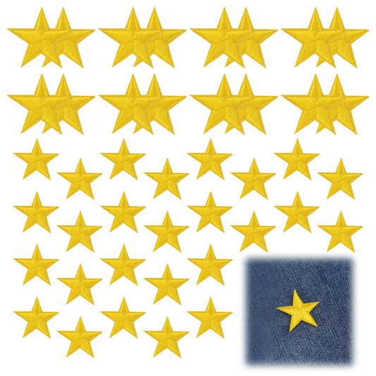 80 Pcs Star Iron on Patches Mini 5 Star Embroidered Patches Gold Appliques Embellishments Sew on Patches Decorative Patches for Clothes Hats Jackets Backpacks Crafts Star Decor (Yellow)