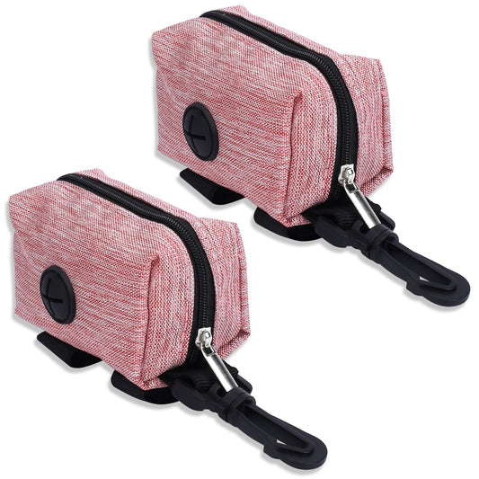 KALIONE 2 Pack Dog Waste Bag Holders, Dog Poop Bag Holder, Dog Poop Bag Dispenser with Zipper, Dog Poop Bags Dispenser for Leashes, Portable Poop Bags Holders with Hook Clip for Walking Running, Pink