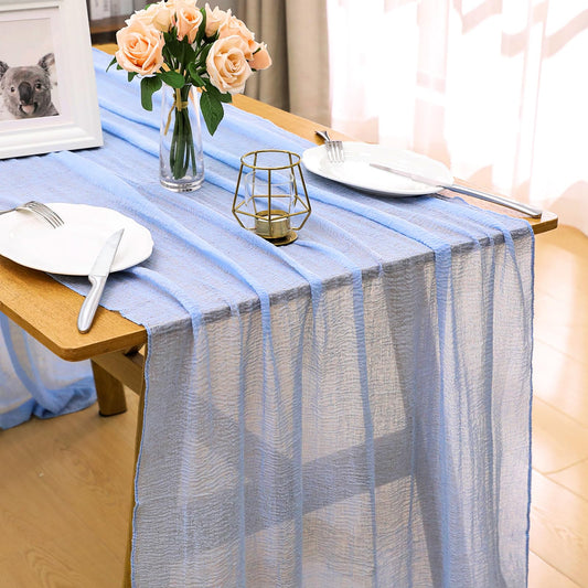 Cheesecloth Table Runner Light Blue 120 Inch Gauze Rustic Cheese Cloth Table Runner Boho Table Runner for Wedding Birthday Party Baby Shower Decorations(10 FT)