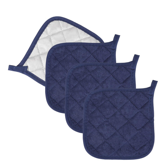 4 Pack Pot Holders for Kitchen, Cotton Heat Resistant Hot Pads for Cooking and Baking (Navy Blue)