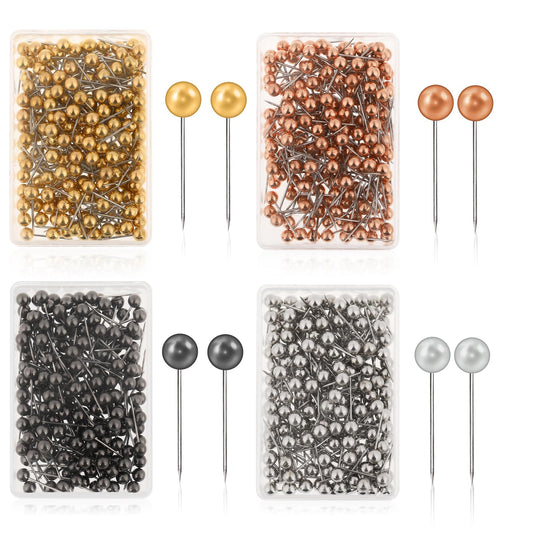 1200PCS Map Pins, Drawing Pins, Stainless Head Pins for Maps, Bulletin Board, World Map, Cork Board (Silver, Black Gold, Gold, Rose gold)
