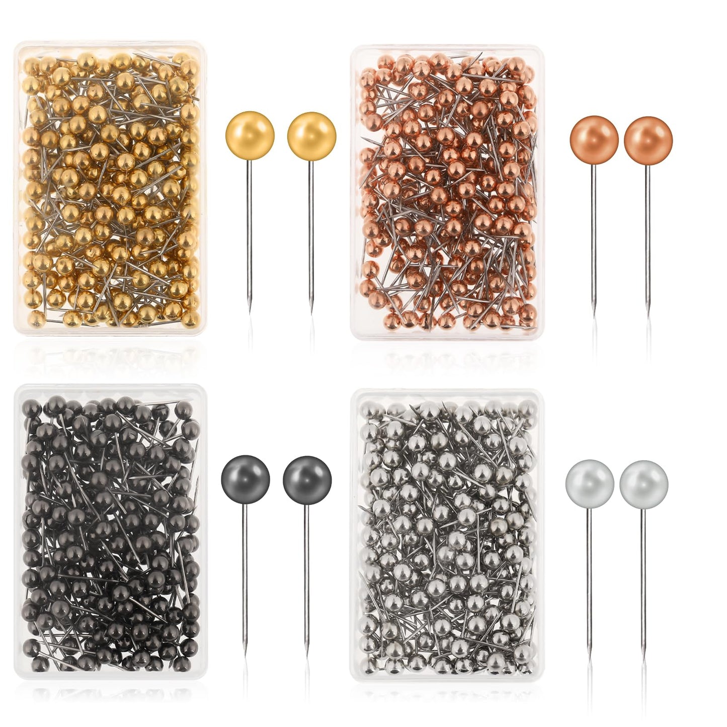 1200PCS Map Pins, Drawing Pins, Stainless Head Pins for Maps, Bulletin Board, World Map, Cork Board (Silver, Black Gold, Gold, Rose gold)
