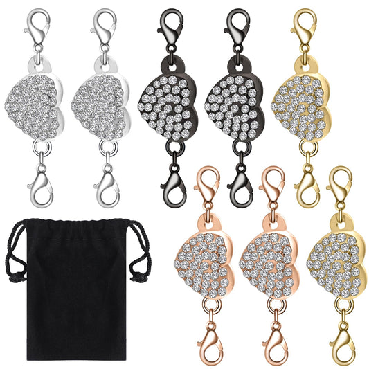 Magnetic Clasps for Jewelry Locking,8 Pieces Heart Clasp Double Lobster Clasp Magnetic Jewelry Clasp Self-aligning Magnetic Rhinestone Clasps Heart-Shaped Suction Lock Exdenter for DIY Jewelry Making