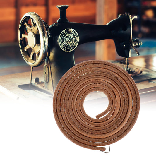 Treadle Sewing Machine Belt, 72 X 3/16 Inch Cowhide Leather Belt Sewing Machine Replacement Universal Sewing Machine Belt Treadle Parts Accessories with Hook for Pedal Sewing Machines, Brown