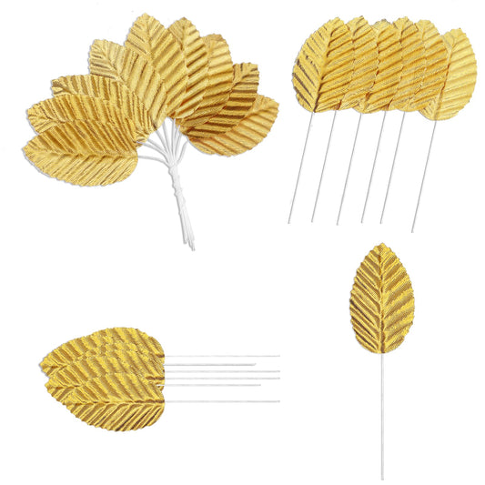 200Pcs Gold Leaves, Artificial Fake Leaves with Stems, Fake Single Leaf for DIY Crafts Scrapbooking Home Kitchen Festival Party Decorations, Leaf decorative accessories