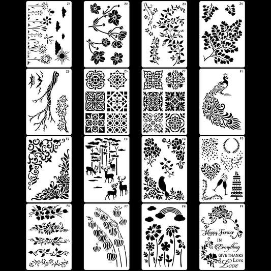 16 Pcs Flower Stencils Wildflower Stencils for Painting Wall Stencils Reusable DIY Drawing Templates Floral Stencils Spring Stencils Wall Stencils for Painting on Wood Wall Home Decor