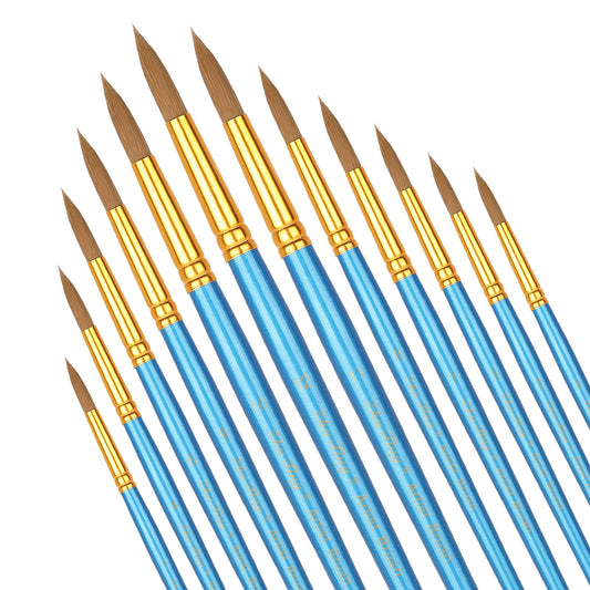 12pcs Round Paint Brushes Art Artist Paint Brush for Fine Detail, Fine Art Miniature Model Watercolor Paint Brushes for Acrylic Painting, Oil Art Paint Brushes for Crafts Face Body Nail Art Rock