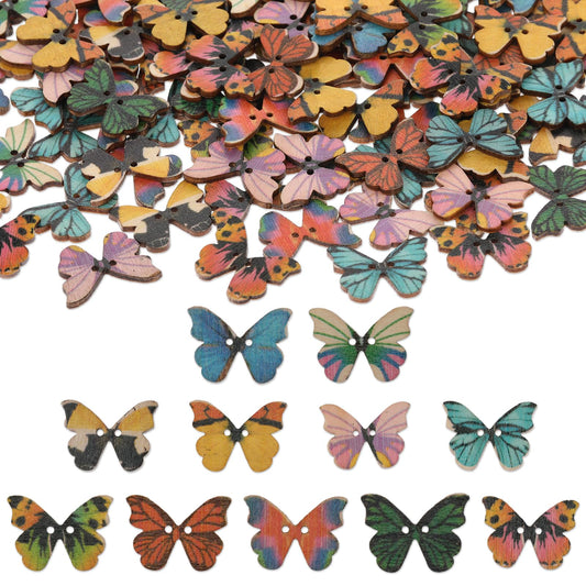 200 PCS Butterfly Buttons Wooden Butterfly Craft Buttons with Double Holes Bulk Vintage Craft Butterfly Decorative Buttons for Sewing DIY Crafts Clothing Knitting Bag Shoe