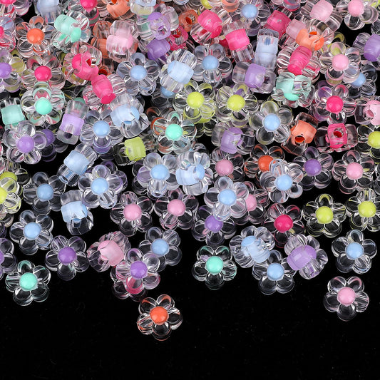 200 PCS Flower Beads Acrylic Beads Czech Glass Flower Beads Mix Colors Beads Transparent Flower Beads Bulk Flower Bead Charms for DIY Crafts Beading Projects Bracelets Jewelry Making